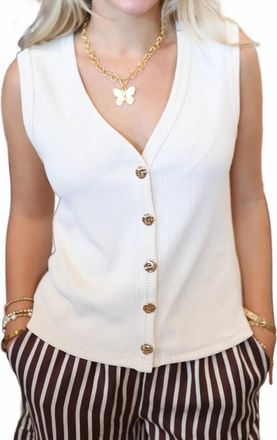 b.young Goldie Button Tank Top In Cream
