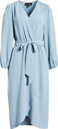 Connected Long Sleeve Faux Wrap Midi Dress in Sky at Nordstrom, Size 14