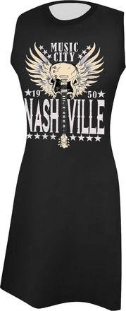 Generic Dresses Music City Mini Dress Women Country Music Rock Band Sleeveless Dress Guitar Graphic T Shirts Dress (Black, M)