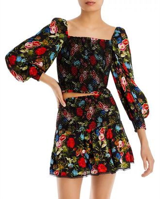 Alice & Olivia Cooper Smocked Bodice Blouse In Wild & Free