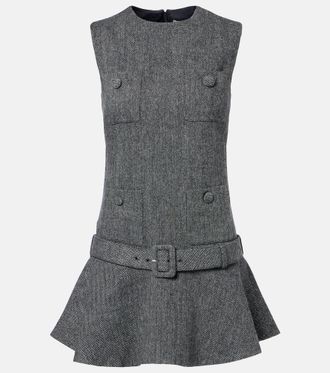 Self Portrait Herringbone wool-blend minidress