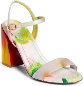 Christian Louboutin Jane Floral Print Block Heel Sandal in Ivory Multi at Nordstrom, Size 10.5Us