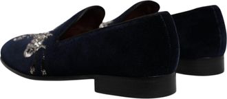Dolce & Gabbana Mens Black Velvet Floral Gun Loafers Dress Shoes Cotton
