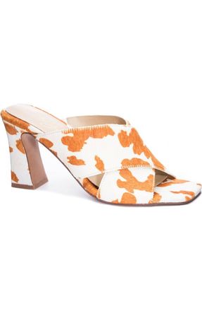 42 Gold Womens Saldana Slide Heeled Sandal In Cognac Multi Calf Hair