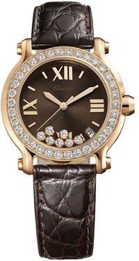 Chopard Happy Sport Diamond Brown Dial 18k Rose Gold Ladies Watch 277473-5008