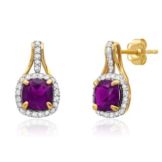 MAX + STONE 10k Yellow or White Gold Cushion Cut Gemstone Drop Earrings with Diamond Accent