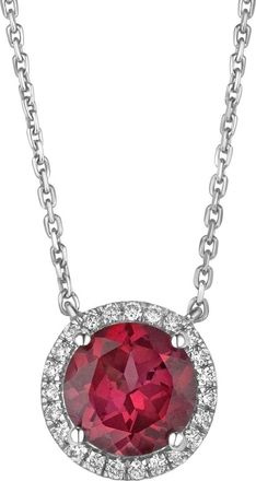 The Diamond Store Astra 3.60ct Lab Ruby and Diamond Halo Round Cut Necklace in Silver