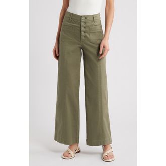 Wit & Wisdom Skyrise High Waist Exposed Button Fly Wide Leg Pants in Lily Pad at Nordstrom, Size 0