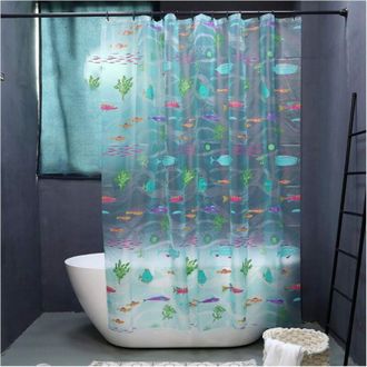 OEM (tama&ntilde;o: 180 X 200 Cm) Cortina De Ducha Transl&uacute;cida Azul, Cortina De Ducha Impermeable De Eva, Cortina Divisoria De Ba&ntilde;o, Mundo Submarino