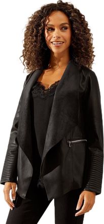 Wallis Womens Black Faux Leather Waterfall Jacket, Faux Leather, Waterfall Style, Autumn Winter, Work, Office, Commute, Casual, Evening, Weekend