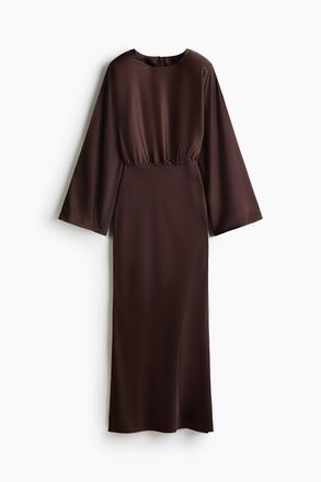 H&M Satinkleid mit Schulterpolstern - Brown