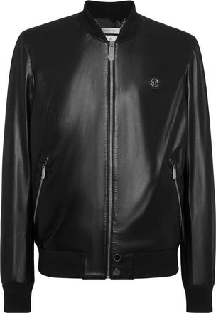 Philipp Plein Jassen, Heren, Zwart, M, Leer, Leren Bomberjack