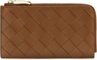 Bottega Veneta Womens Card Holder Intrecciato Zip Tannin Gold Lambskin Leather Wallets & Purses