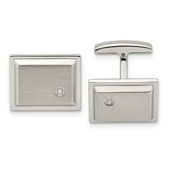 Diamond2Deal Stainless Steel Brushed and Polished Cubic Zirconia Rectangle Cufflinks