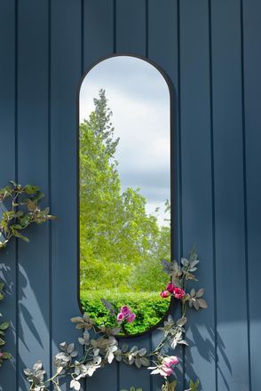 MirrorOutlet Black Metal Framed Double Arched Garden Wall Mirror (180 X 60CM) | Size: 1 Pack