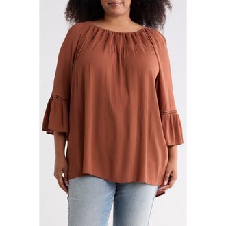 Boho Me Smocked Bell Sleeve Blouse in Brown at Nordstrom Rack, Size 1X