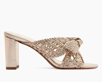 Alexandre Birman Womens Belinda 75Mm Woven Leather Mules In Gold