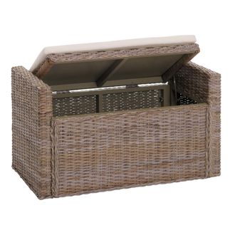 Hhg Hhg - Banco M92 Banco De Armario Taburete De Banco, Con Espacio De Almacenamiento Coj&iacute;n Kubu Rat&aacute;n 88cm, Gris-marr&oacute;n