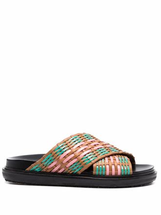 Marni criss-cross flat sandals - women - Calf Leather/Calf Leather/Rubber - 38 - Brown