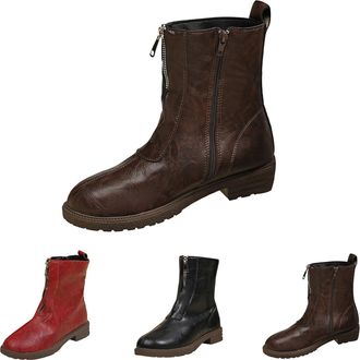 Generic Womens Ankle Boots Ladies Winter Boots 2025 Fall/Winter Plus Size Fashion Booties with Front Zipper Heel Flat Sole Knee High Wide Calf Booties for Wom