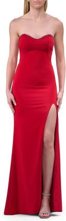 La Femme Chic Jersey Evening Dress with Rhinestone Neckline in Red at Nordstrom, Size 00