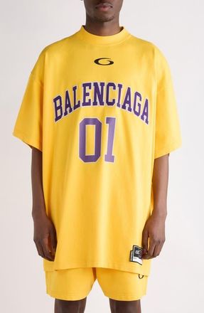 Balenciaga Jersey Oversize Cotton T-Shirt in 7090 Yellow/Deep Purple at Nordstrom, Size X-Large