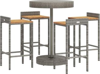vidaXL 5 Piece Garden Bar Set Grey Poly Rattan&Solid Wood Acacia Vidaxl