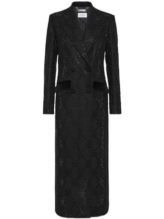 Philipp Plein monogram crystal double-breasted coat - women - Polyamide/Cashmere/Virgin Wool/Cotton/Viscose/Acetate/glass - S - Black