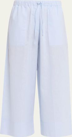 Toteme Cotton-Linen Wide-Leg Drawstring Summer Trousers
