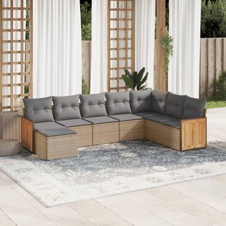 vidaXL Vidaxl - Juego De Sof&aacute;s De Jard&iacute;n Con Cojines Beige 8 Pzas Rat&aacute;n Pe