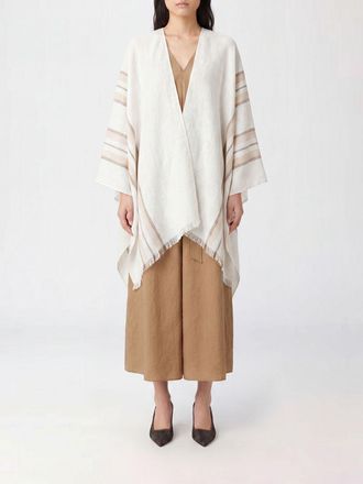 Brunello Cucinelli Mantella asimmetrica a righe in lino e cashmere