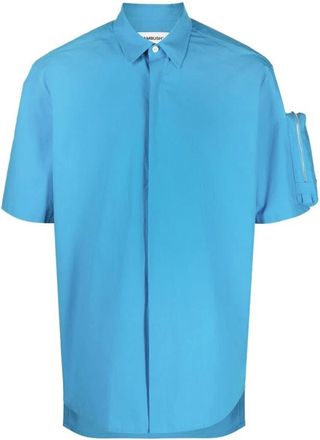 AMBUSH Kort overhemd met ritszak - Heren - Korte mouwen Overhemden - Blauw - S - Katoen - Overhemden