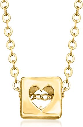 RS Pure by Ross-Simons Italian 14kt Yellow Gold Heart Cutout Cube Necklace