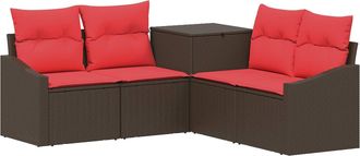 vidaXL Juego De Sof&aacute; 5 Uds. Marr&oacute;n Y Rojo Rat&aacute;n Sint&eacute;tico Y Acero Vidaxl
