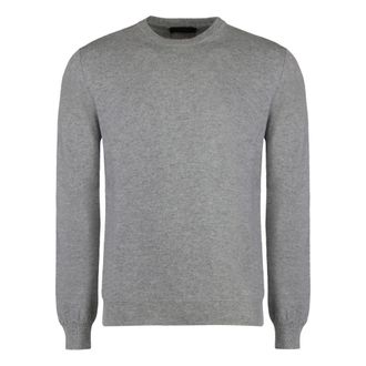 Moorer Cashmere Knitwear, male, Gray, Size: 2XL Cashmere Crew-neck Sweater with Ribbed Edges