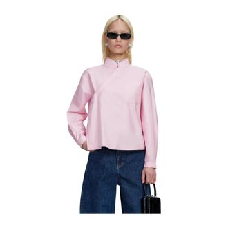 Self Portrait Blouses, female, Pink, Size: 2XS Cotton Asymmetric Shirt