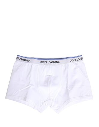 Dolce & Gabbana Mens White Logo Waistband Regular Boxer Underwear Cotton Elastane Clothing