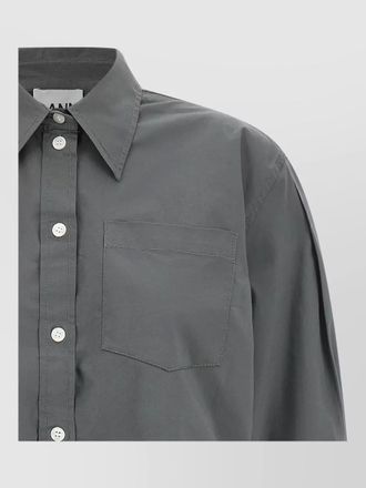 Ganni cropped lace-trim shirt