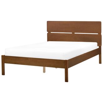 Beliani Cama Con Somier De Listones De Madera De Caucho Marr&oacute;n Oscuro Con Cabecero Estilo R&uacute;stico Minimalista 180 X 200 Cm Boisset
