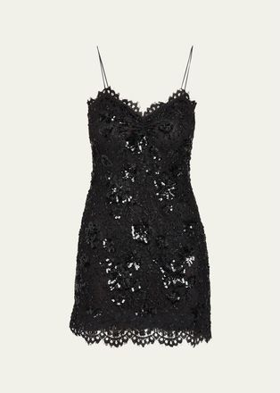 LoveShackFancy Jetta Sequined Floral Lace Mini Dress