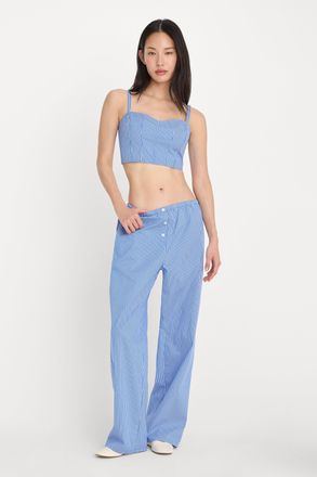 Good American Womens Poplin Pull On Pants | Blue & White Stripe, Size Medium | Good American by Khlo&Egrave; Kardashian