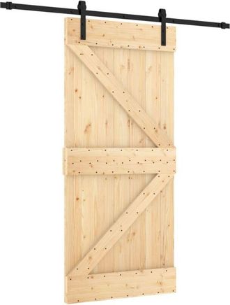 vidaXL Vidaxl - Puerta Corredera Con Herrajes Madera Maciza De Pino 95x210 Cm