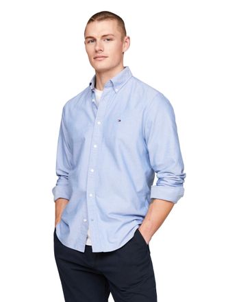 Tommy Hilfiger Long Sleeve Oxford Regular Fit, Mens Button Down Shirts, Also Available in Big and Tall, Shirt Blue, Medium