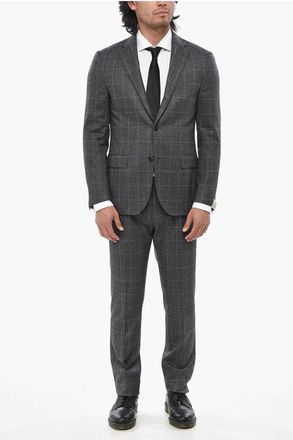 Corneliani Virgin Wool Suit ACADEMY LIGHT with Windowpane Pattern size 48