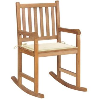 vidaXL Vidaxl - Silla Mecedora De Madera Maciza De Teca Con Coj&iacute;n Color Crema