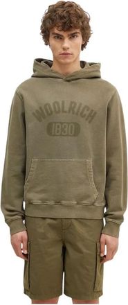 Woolrich Garment Dyed Logo Hoodie - Heren - Hoodies - Groen - L - Katoen - Hoodies & sweatvesten