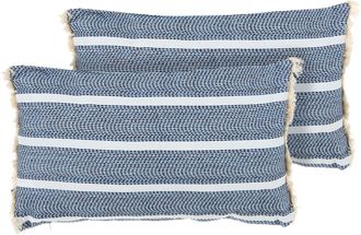 Beliani Conjunto De 2 Cojines Decorativos Para Exterior Accesorios De Jard&iacute;n Estampado A Rayas Azul Alpinia