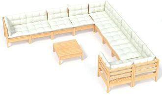 vidaXL Muebles De Jard&iacute;n 11 Piezas Y Cojines Madera De Pino Crema Vidaxl