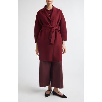 Max Mara Arona Belted Virgin Wool Wrap Coat in Bordeaux at Nordstrom, Size 10