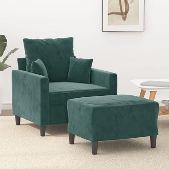 vidaXL Sill&oacute;n Con Taburete Terciopelo Verde Oscuro 60 Cm Vidaxl